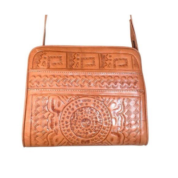 Unbranded Handbags - Genuine Mexican Leather Hand Tooled Bag Purse Floral Design Brown Mexico Western